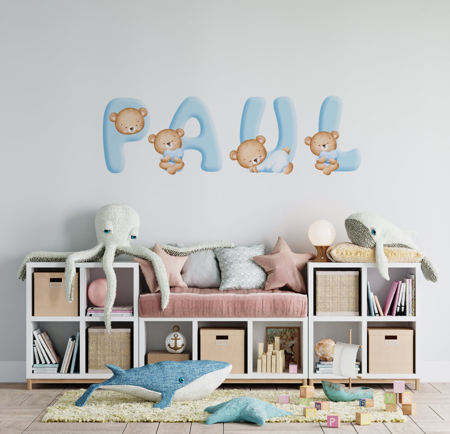 Blaue Buchstaben mit Bären