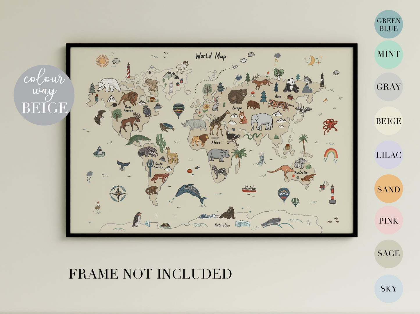 Animal World Map Poster