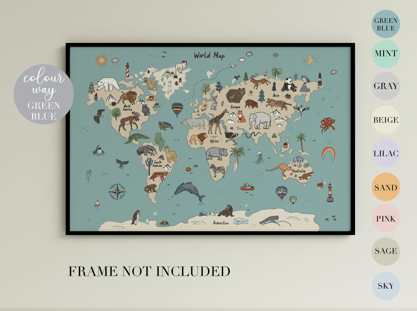 Animal World Map Poster