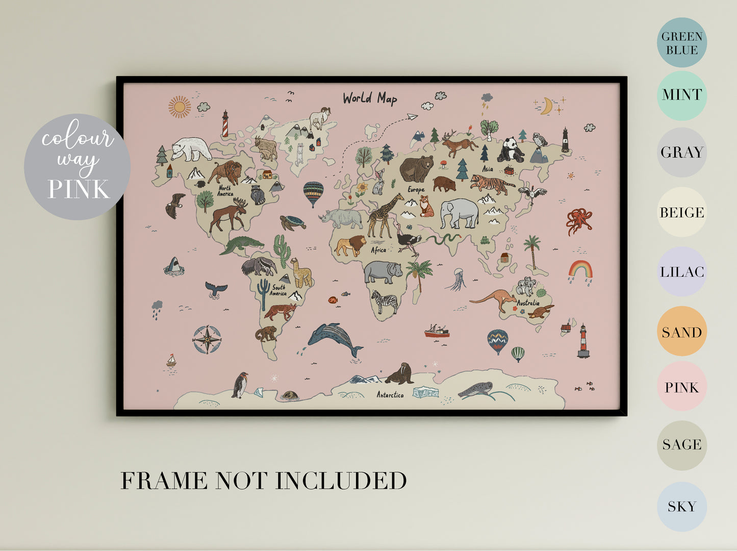 Animal World Map Poster