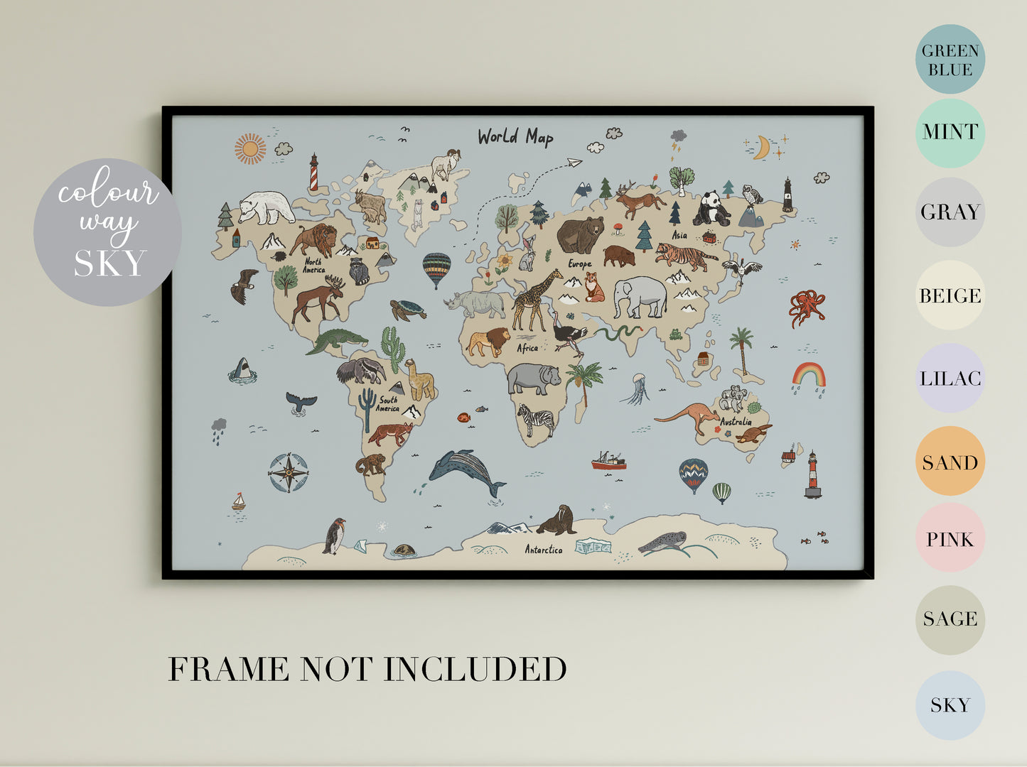 Animal World Map Poster