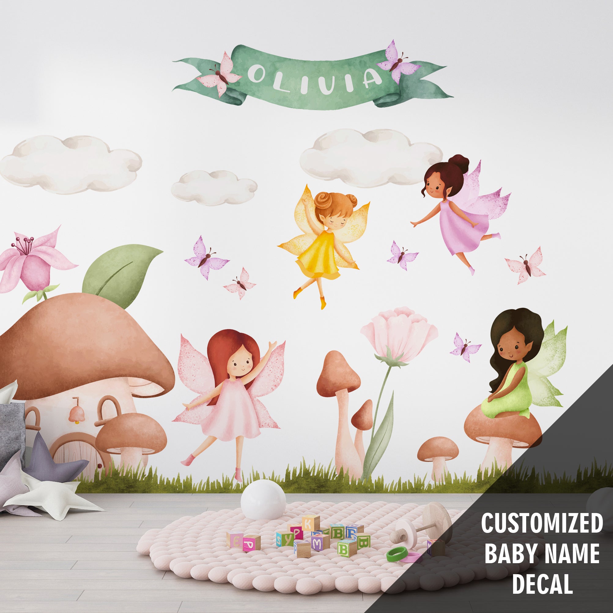 Fairies in Magical Forest Textile Wall Decal | NulaLunaCrafts