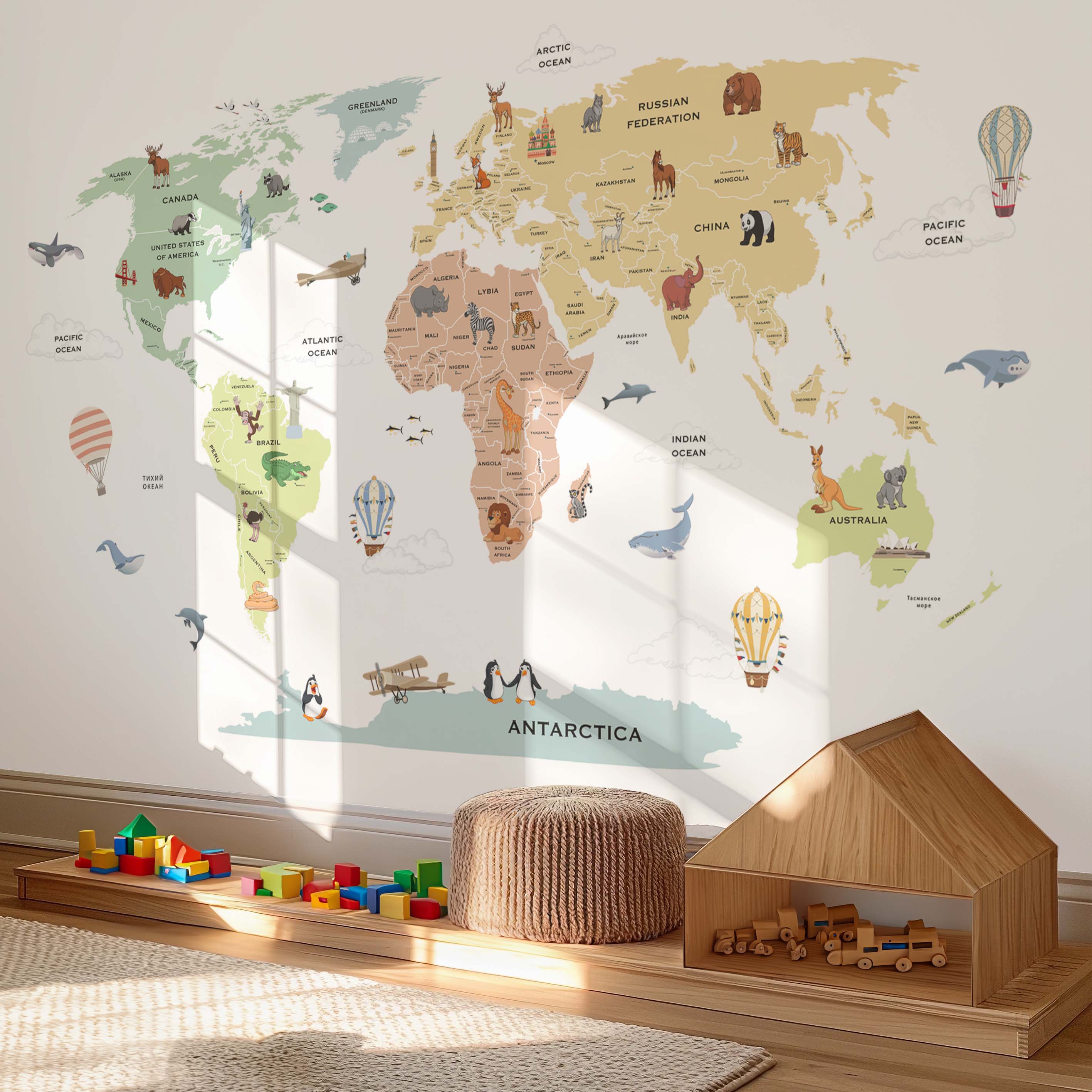World Map with Capitals Wall Decal – Educational Kids Decor
