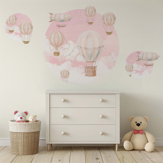 Pinkfarbene Heißluftballons Runde Aufkleber