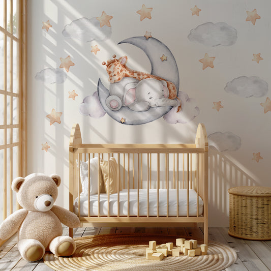 Elefante y jirafa en la luna