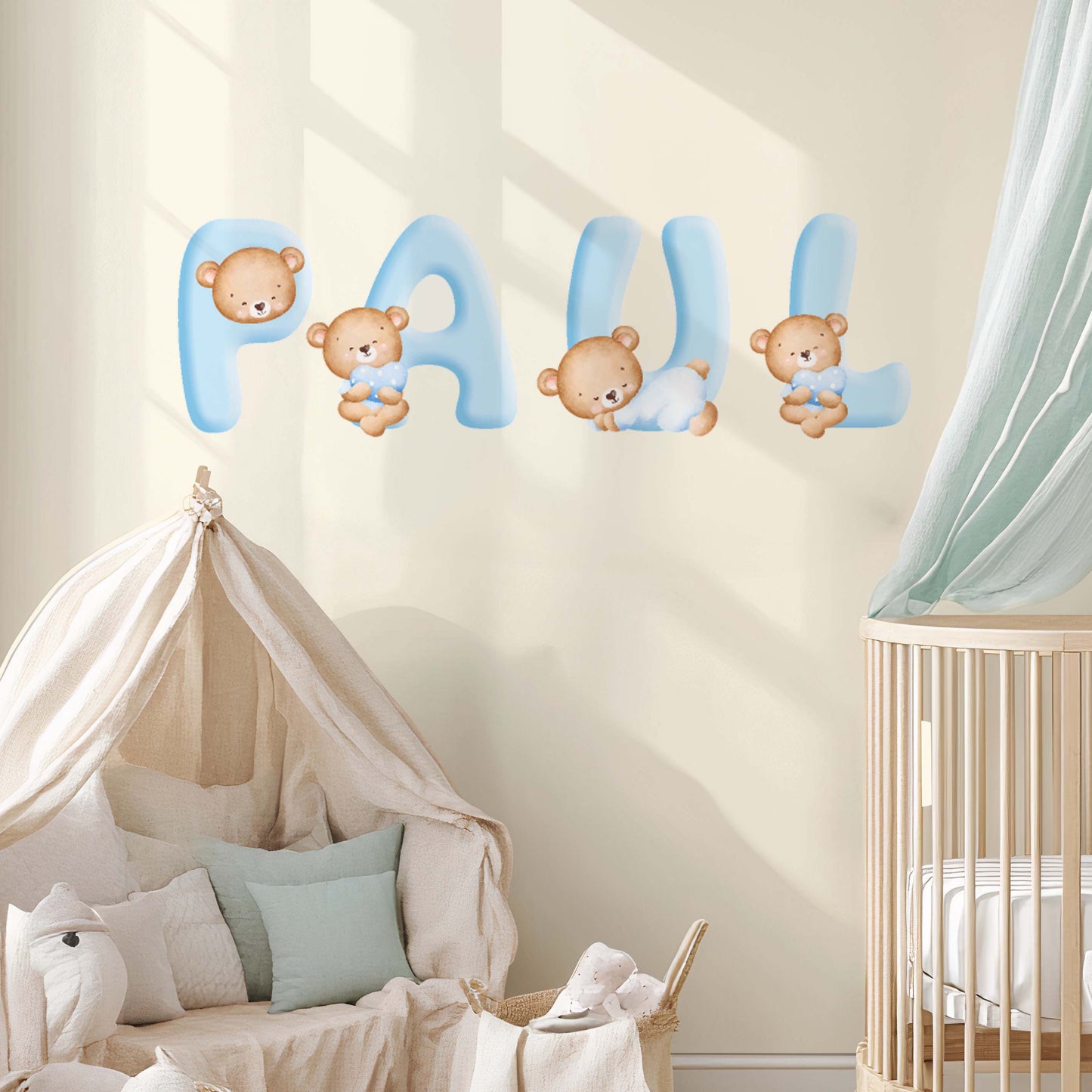 Blaue Buchstaben mit Bären