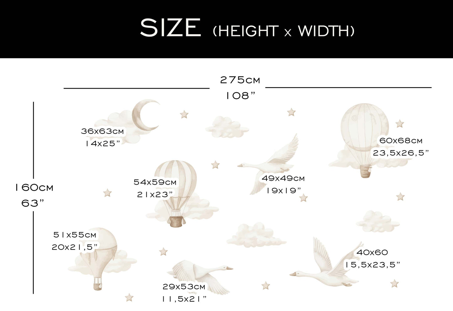 Geese with Hot Air Balloons Wall Decals