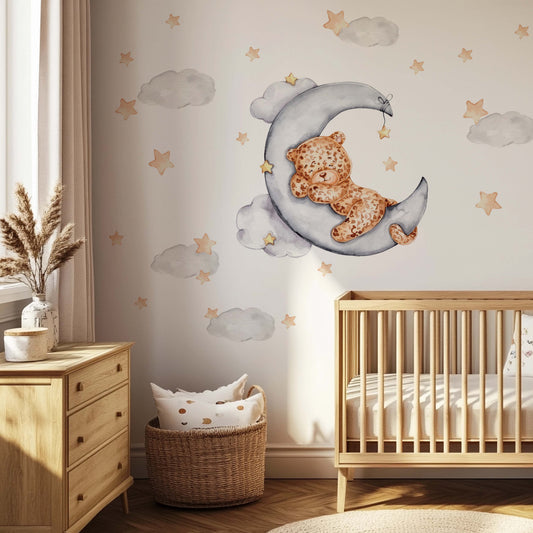 Safari-Kinderzimmer für Jungen mit Tiger auf dem Mond als Wandaufkleber
