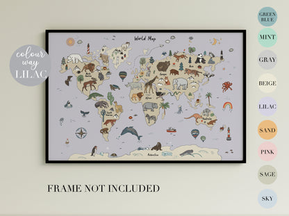 Educational animal map print for a playroom