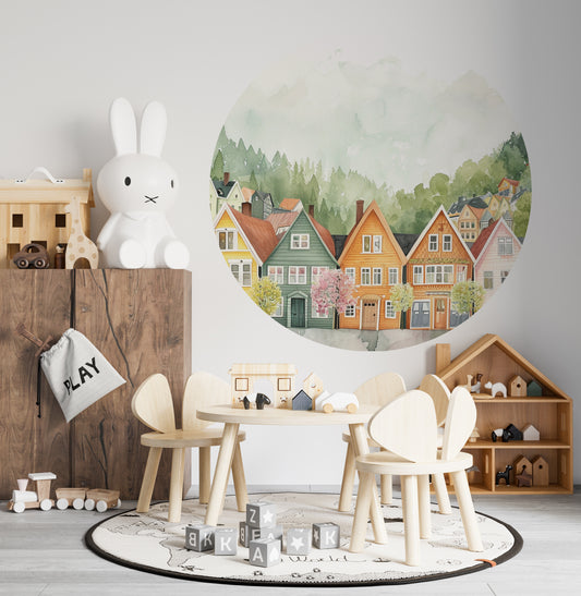 Norwegen Häuser Rundaufkleber