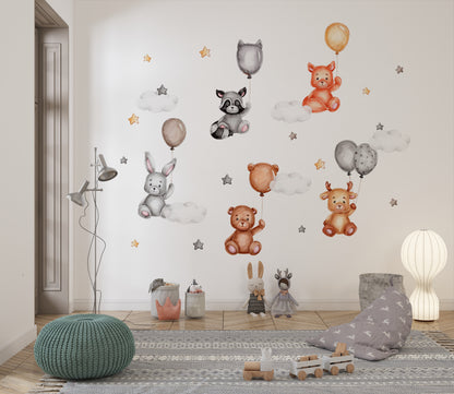 Forest Animals Flying on Balloons