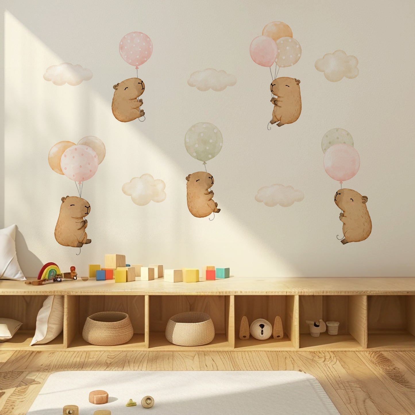 Capybaras on Balloons Wall Decals