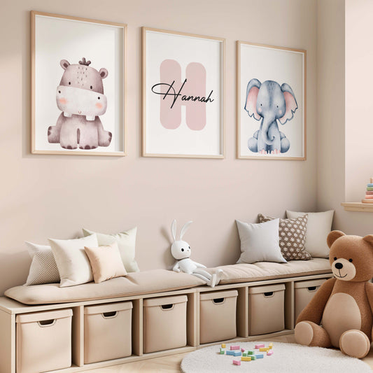Watercolor Animals Poster Personalizzato con Nome