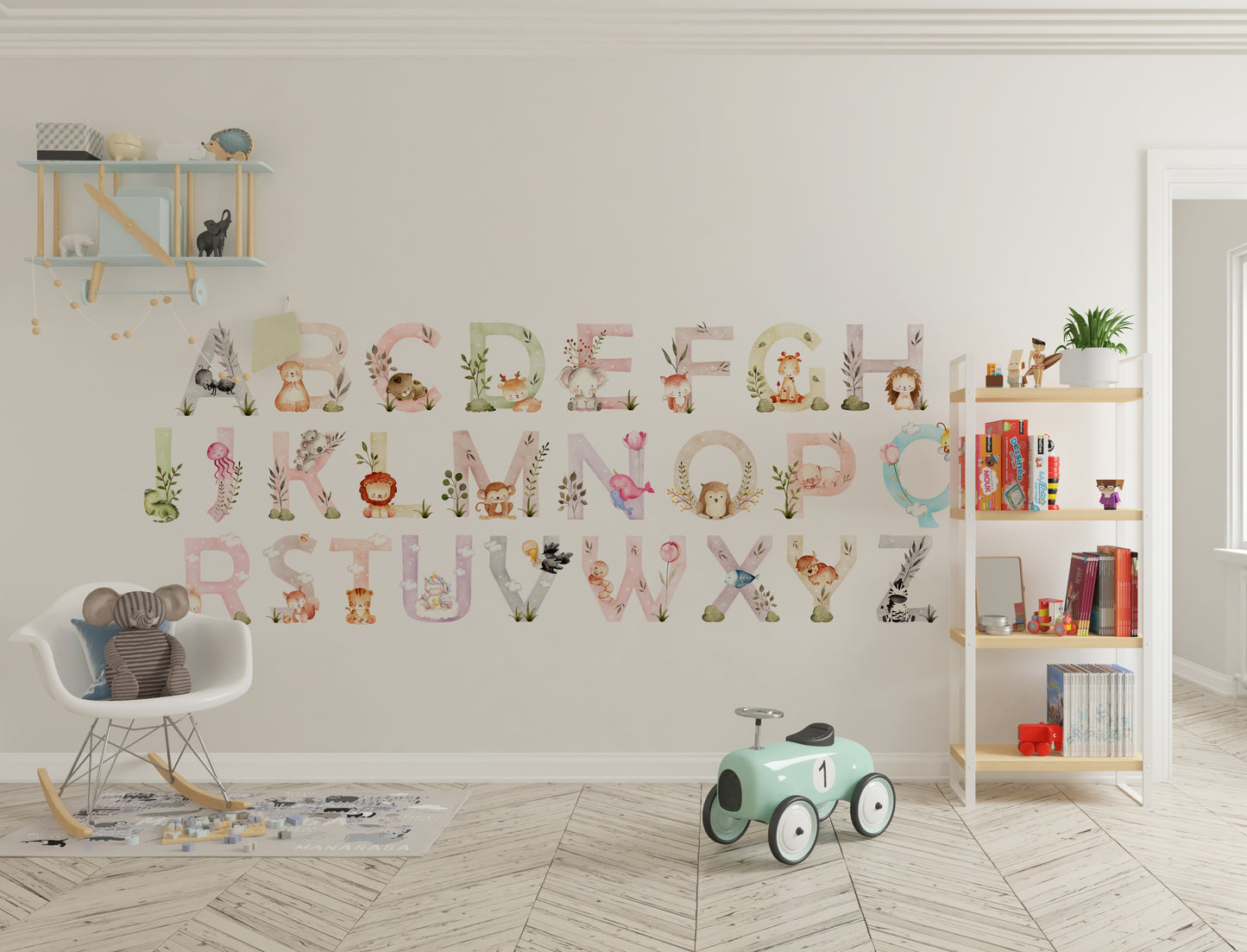 Pastel Letters with Animals Textile Wall Decal | NulaLunaCrafts