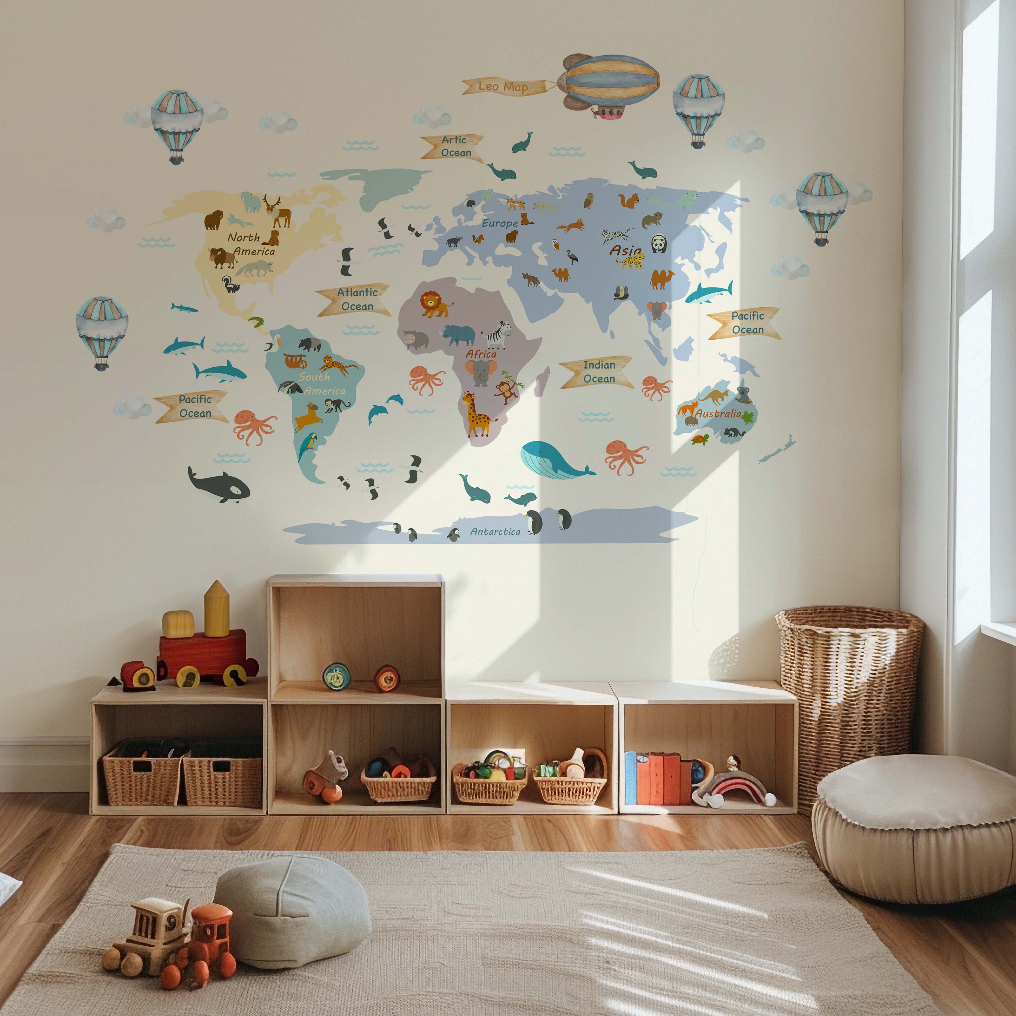 Personalized World Map Wall Decal | Custom Watercolor Educational ...