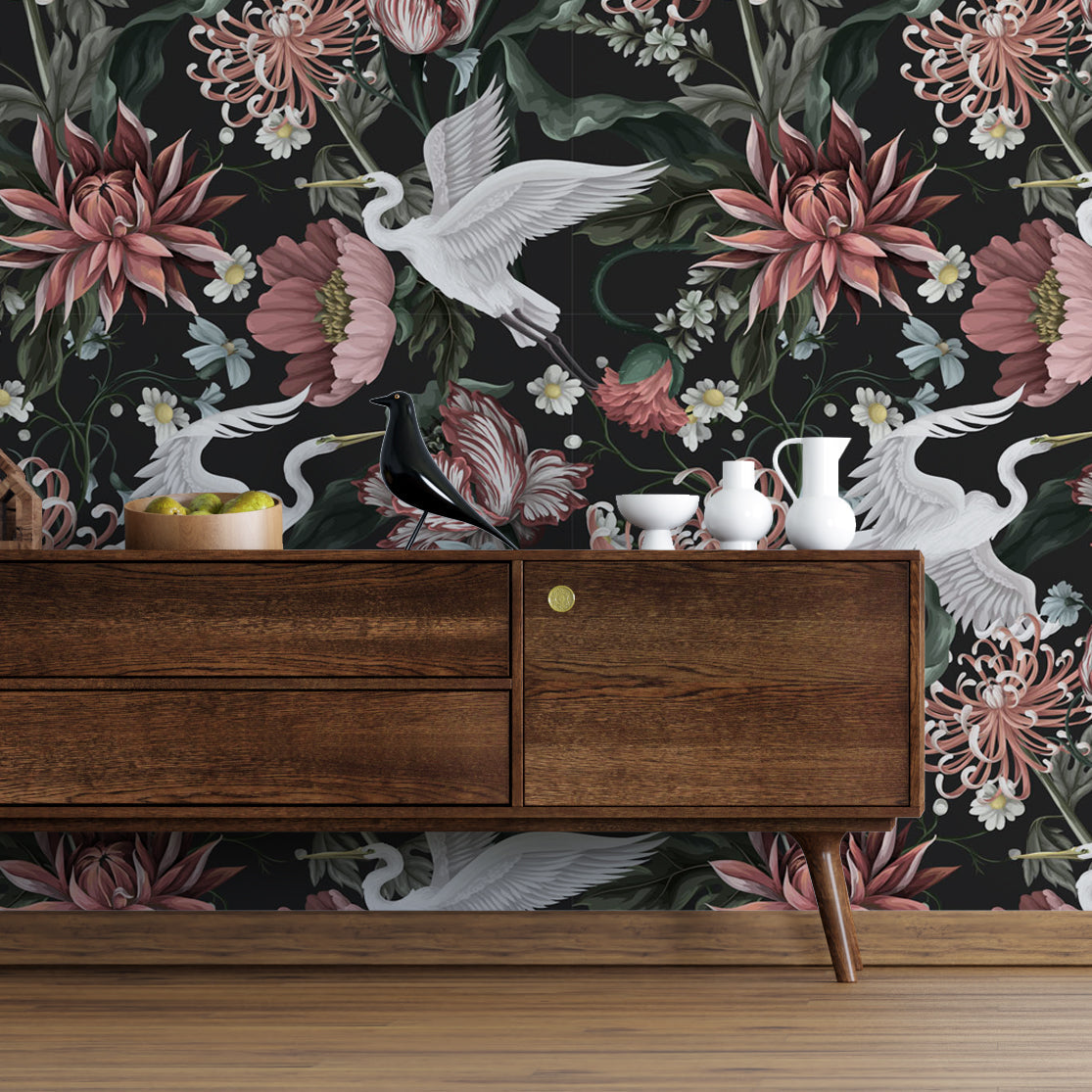 Midnight Crane Garden wallpaper pattern - one of the designs you can order as a sample