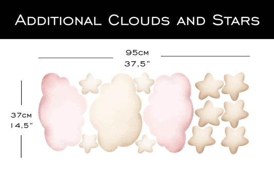 Pink Pastel Bear on the Moon additional clouds and stars