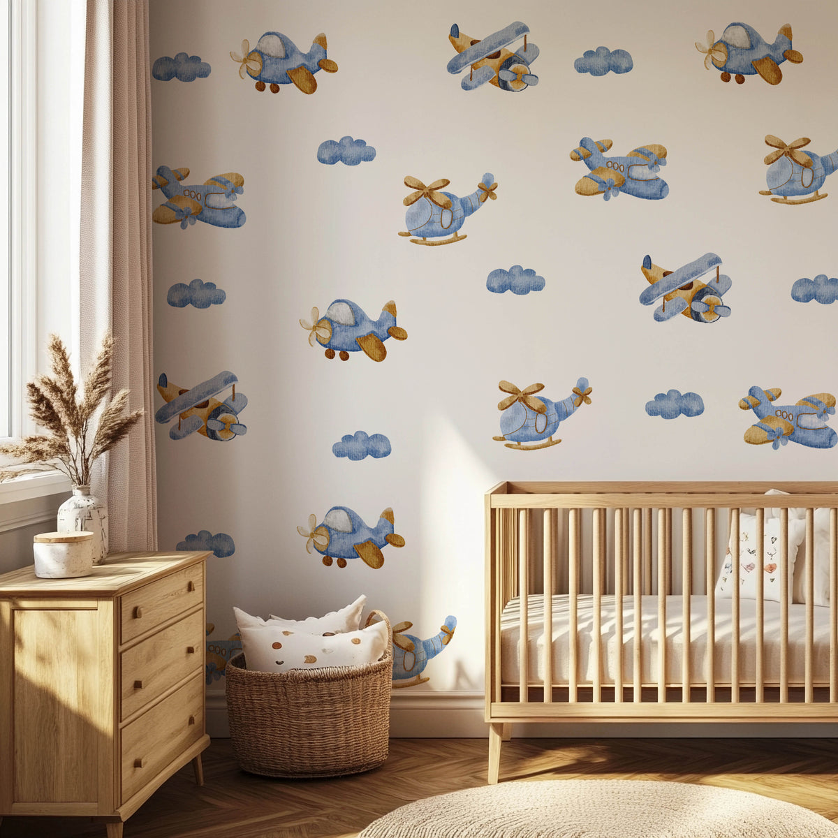 Aviones — vinilo de pared de acuarela para habitación infantil