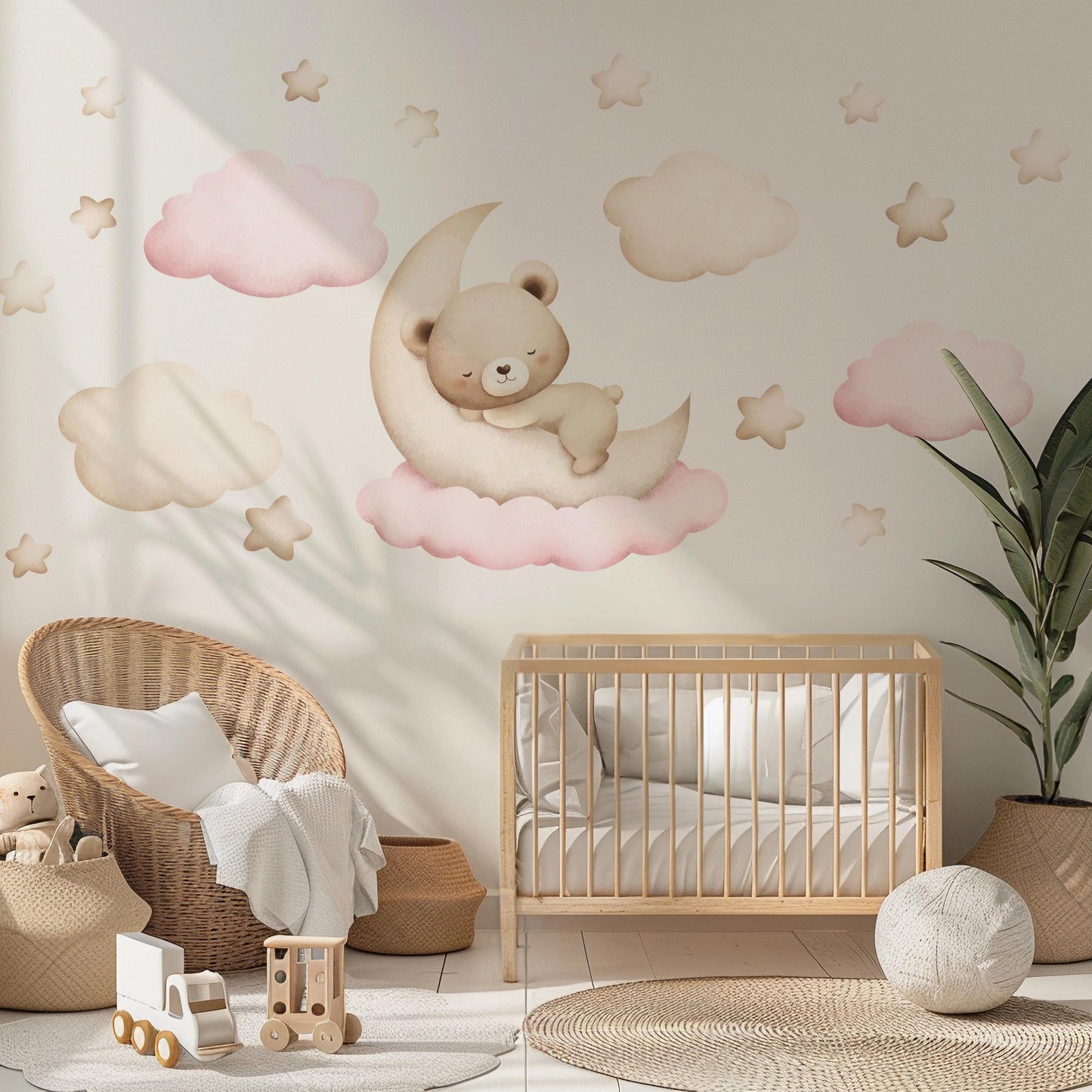 Pink Pastel Bear on the Moon