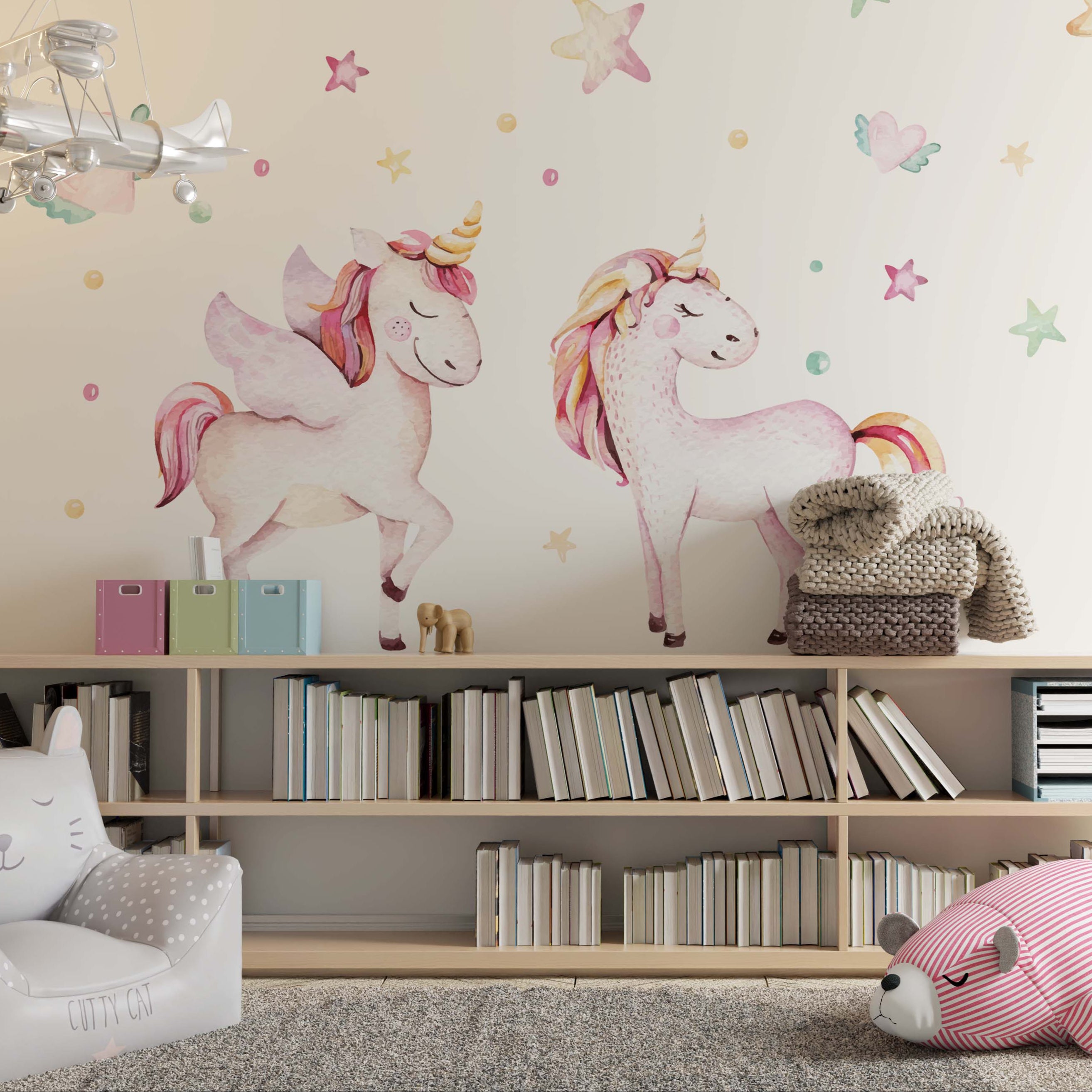 Adesivo Murale Per Cameretta - Fata, Fungo E Unicorno - 6 Misure Disponibili - Prodotto In Germania Con Inchiostri Sicuri (Certificazione GREENGUARD GOLD)