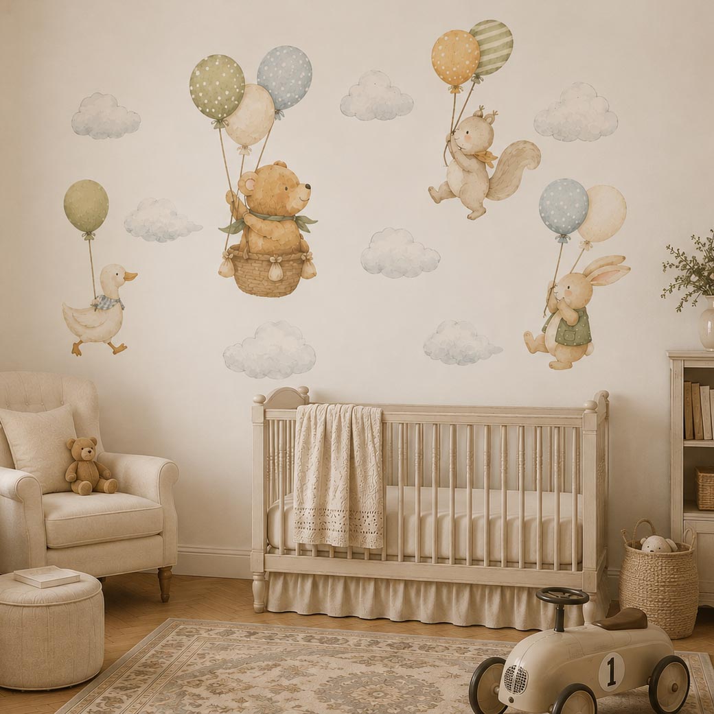 Pastelltiere auf Ballons Wandsticker