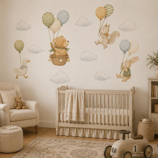 Pegatinas de pared de animales pastel sobre globos