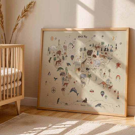 Animal World Map Poster