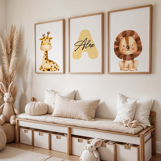 Watercolor Animali Poster Personalizzato con Nome