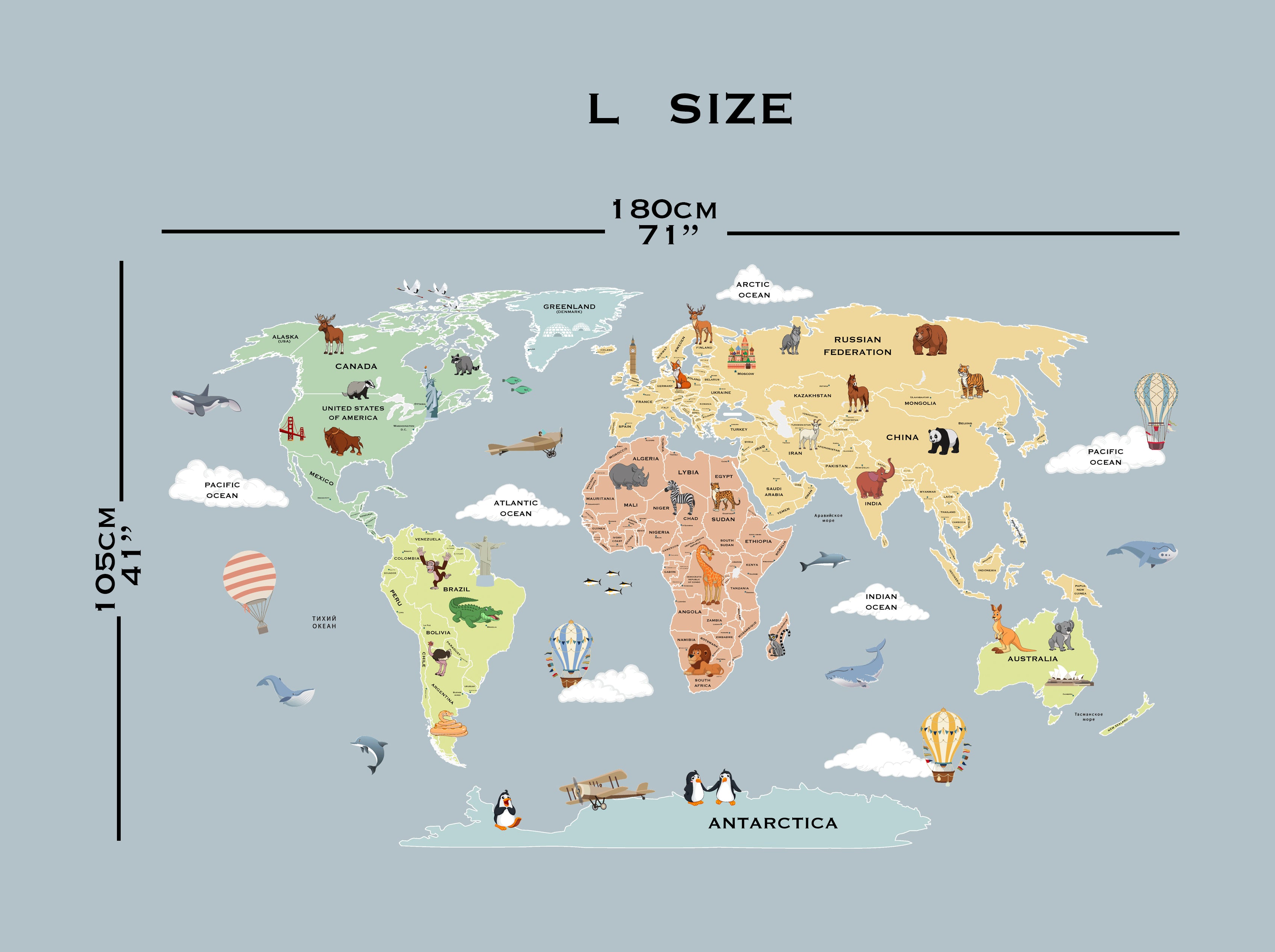 World Map with Capitals Wall Decal – Educational Kids Decor