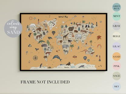 Watercolour world map poster on 220gsm photo paper