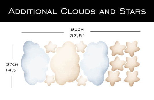 Blue Pastel Bear on the Moon additional clouds and stars