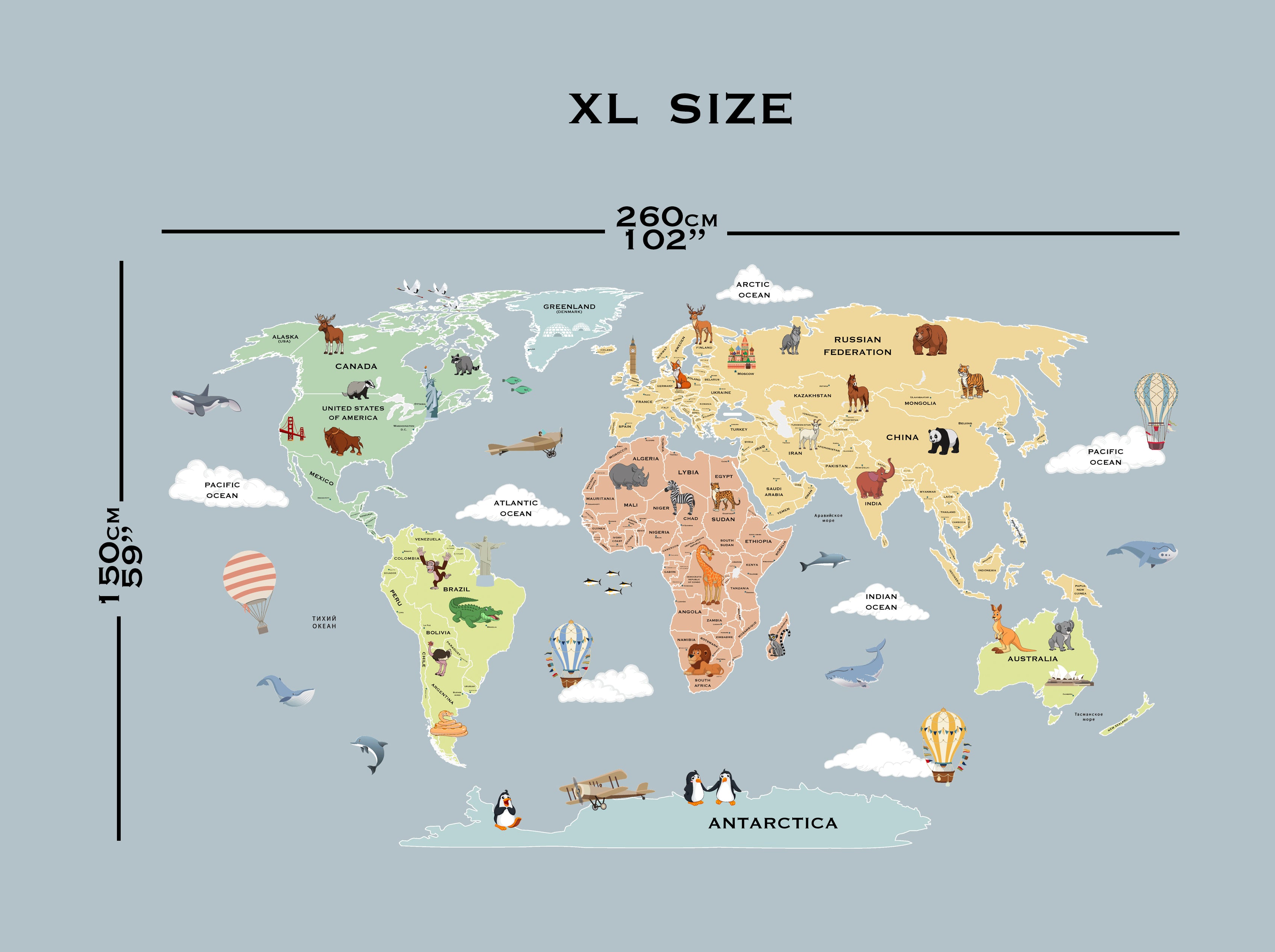 World Map with Capitals Wall Decal – Educational Kids Decor