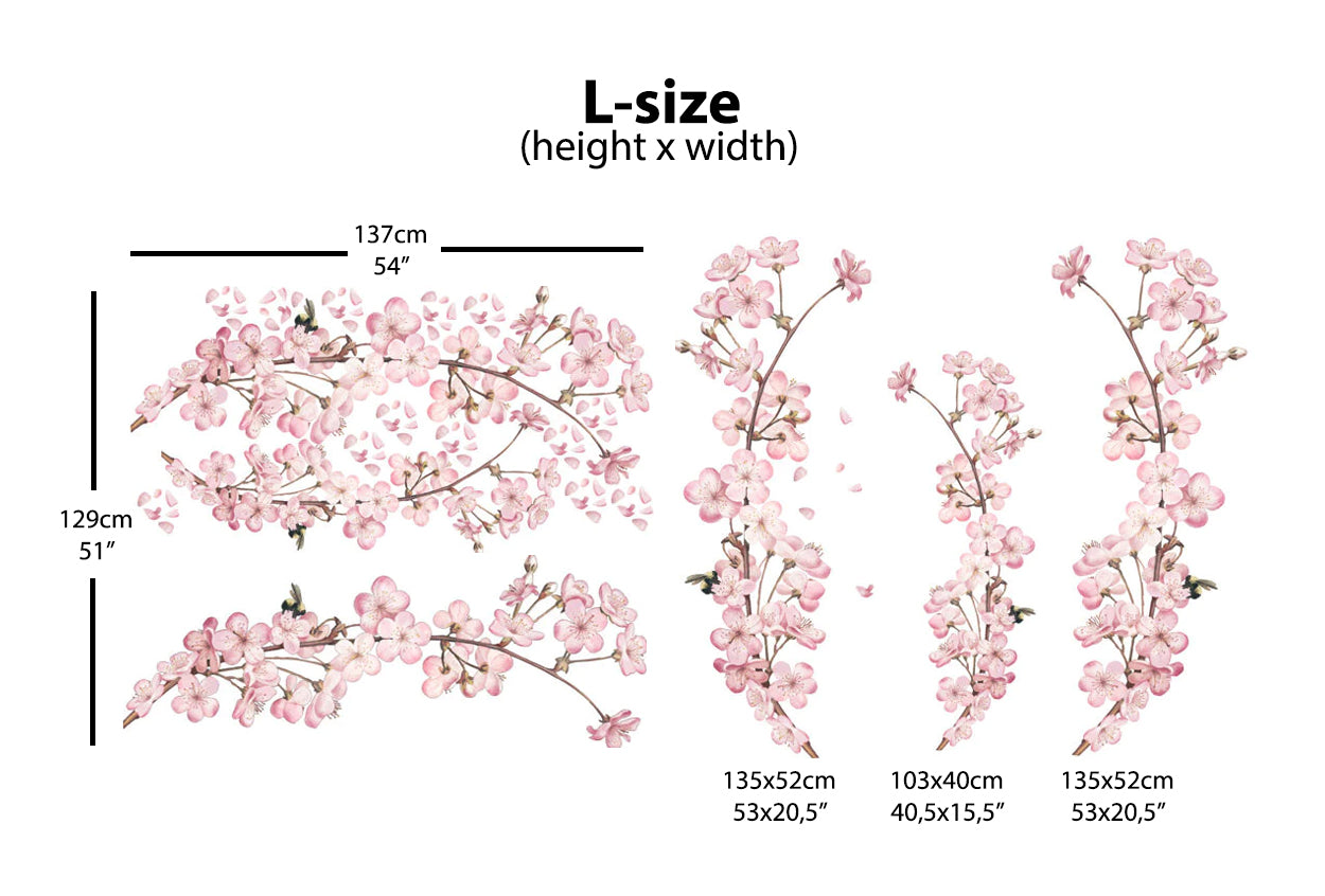 Pink Sakura Nursery Wall Decal | Watercolor Peel & Stick Kids Room