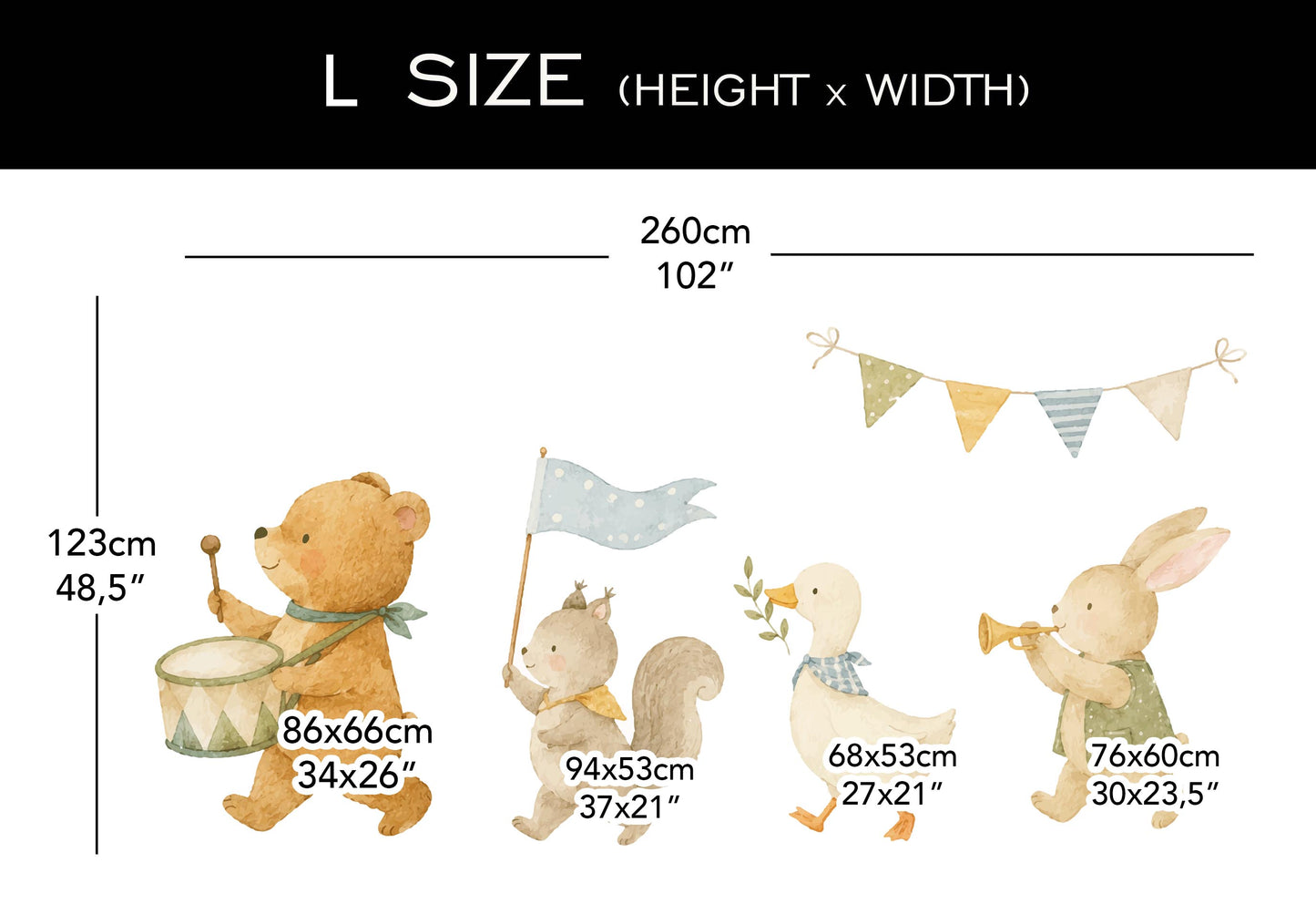 Animaux pastel en ballons — Sticker mural pour chambre d'enfant