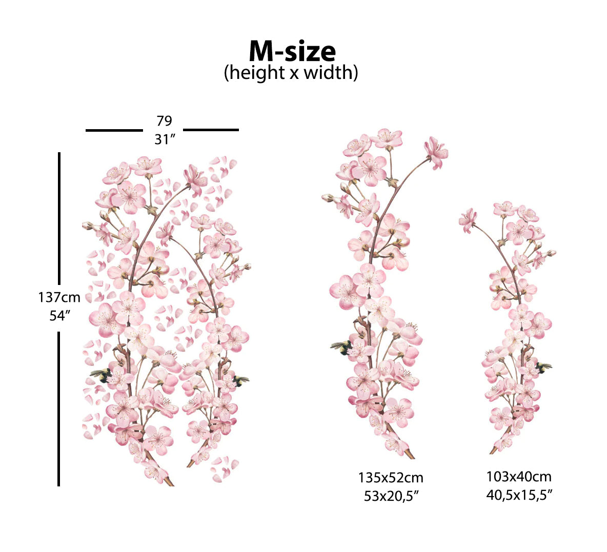 Pink Sakura Nursery Wall Decal | Watercolor Peel & Stick Kids Room