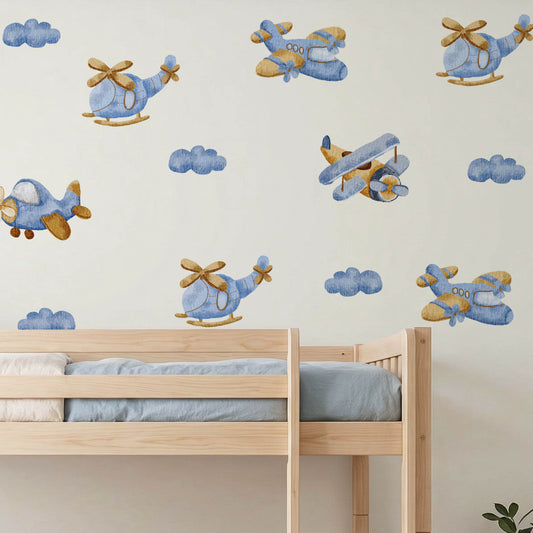 Aviones — vinilo de pared de acuarela para habitación infantil