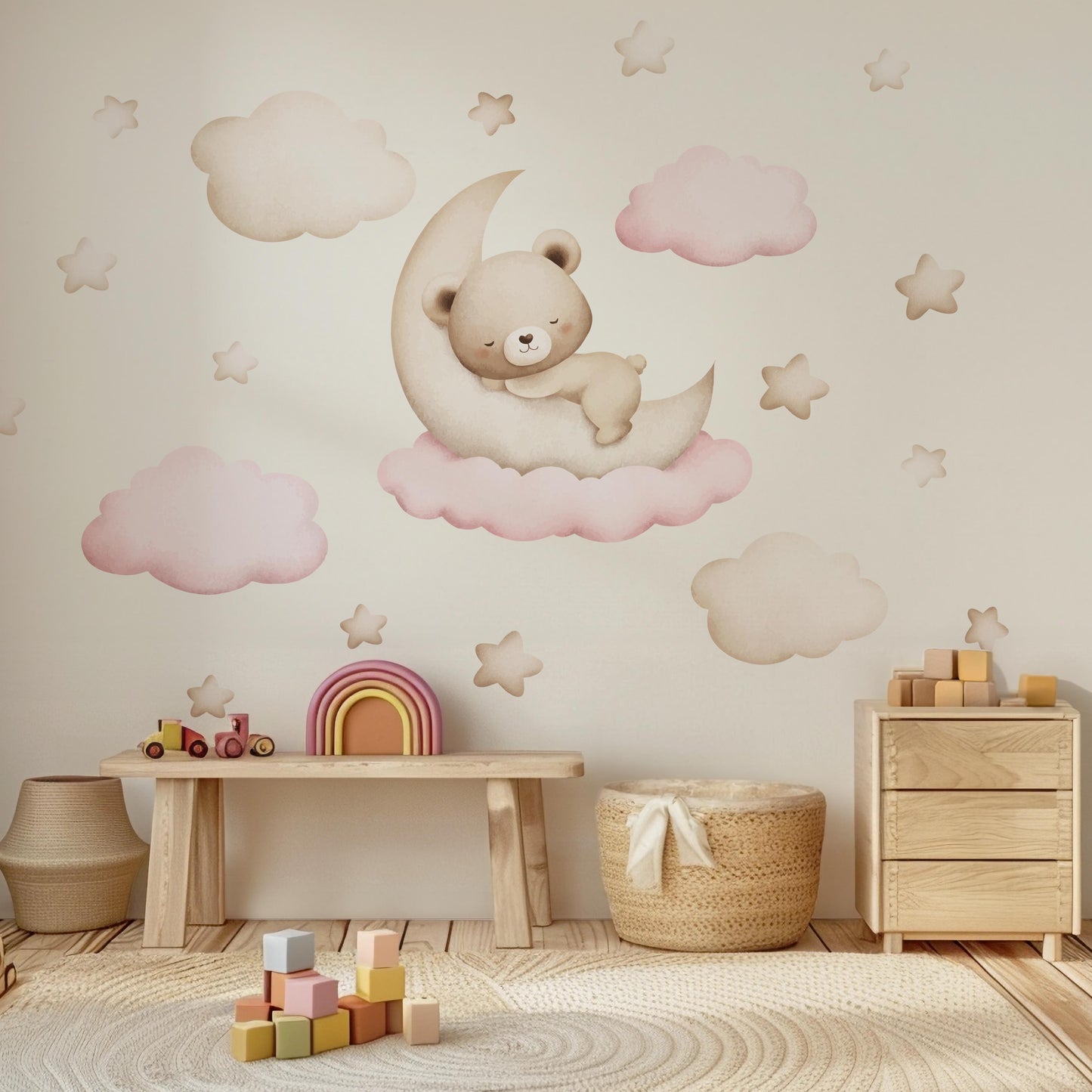 Pink Pastel Bear on the Moon