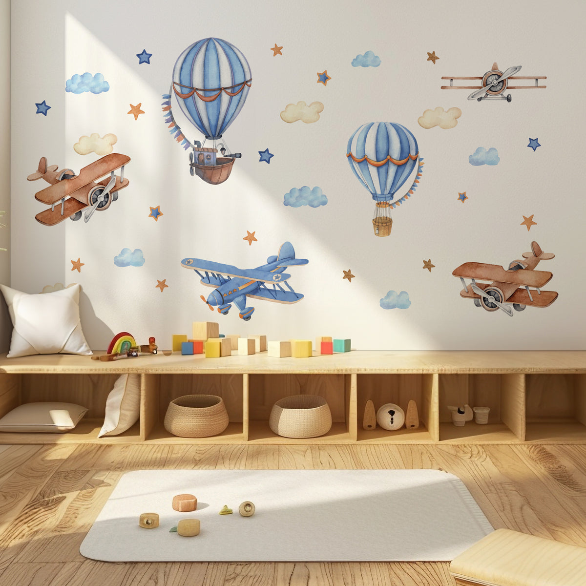 Vliegtuigen — Aquarel Muursticker voor de Babykamer