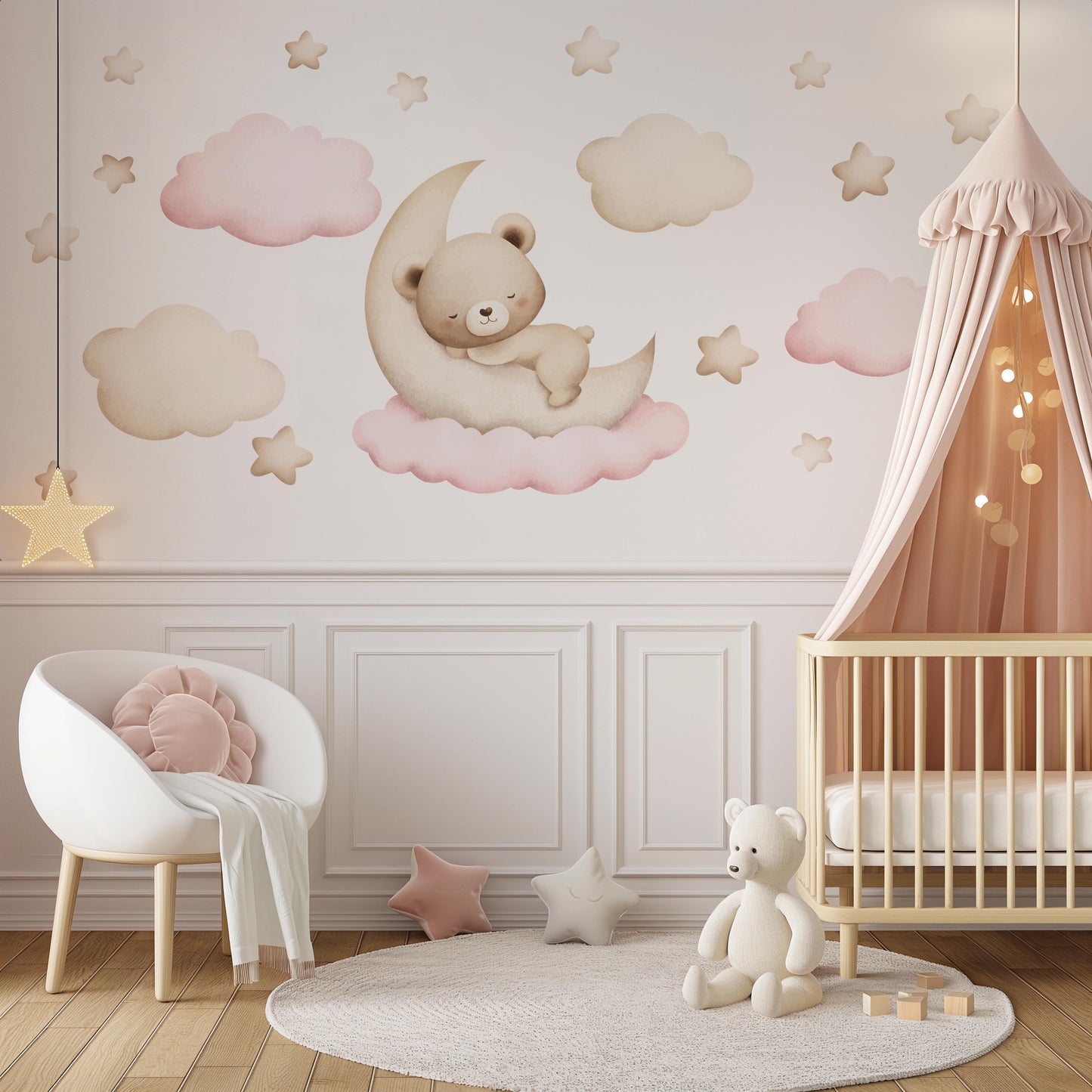 Pink Pastel Bear on the Moon