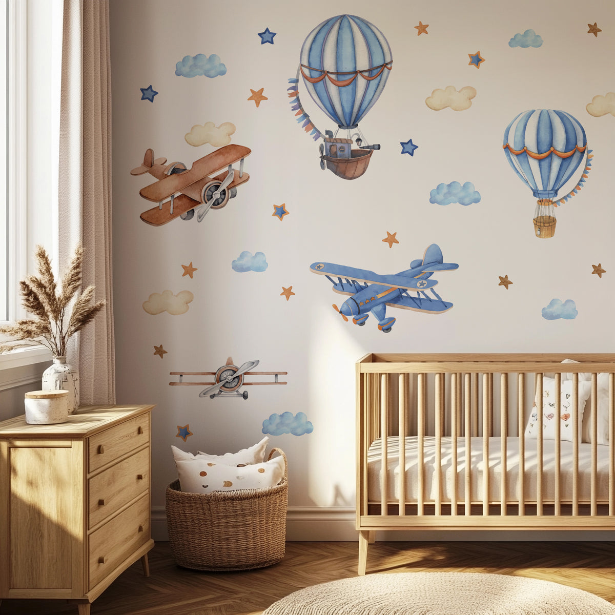 Vliegtuigen — Aquarel Muursticker voor de Babykamer