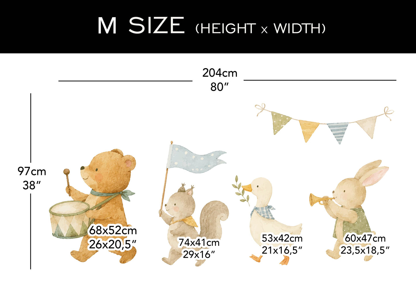 Animaux pastel en ballons — Sticker mural pour chambre d'enfant