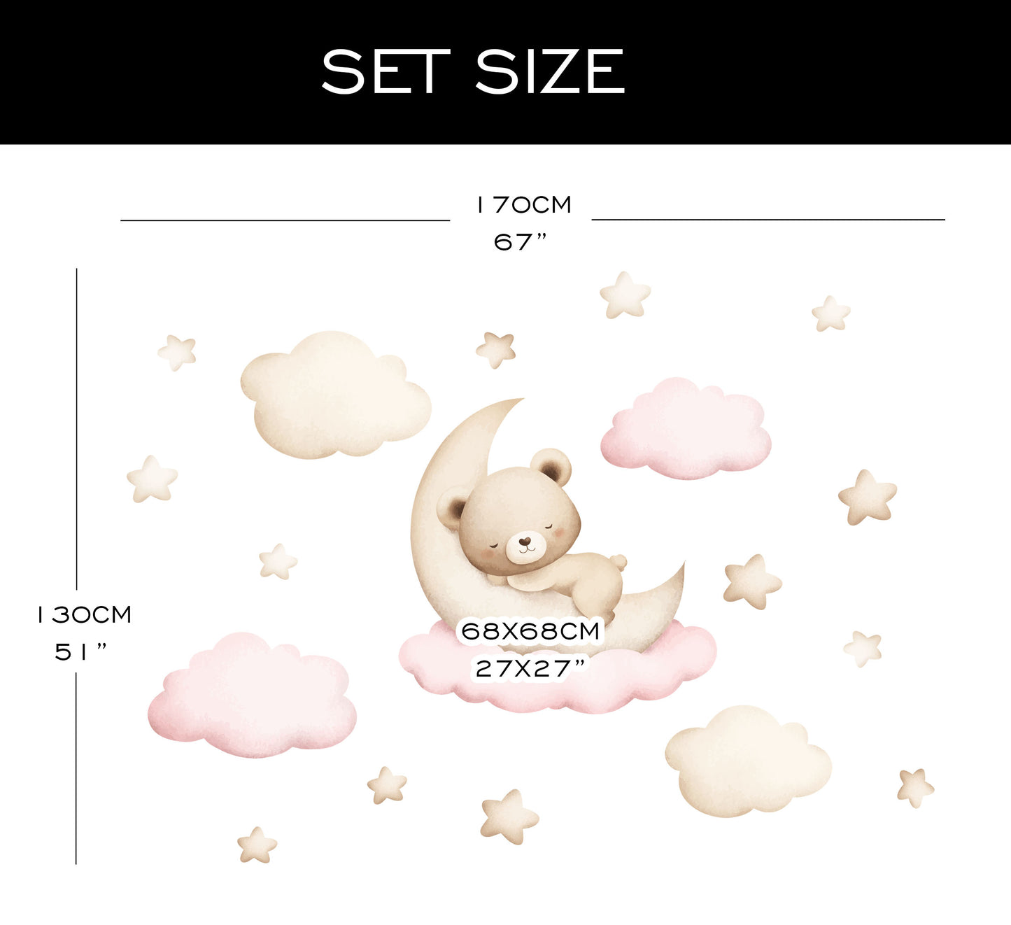 Pink Pastel Bear on the Moon