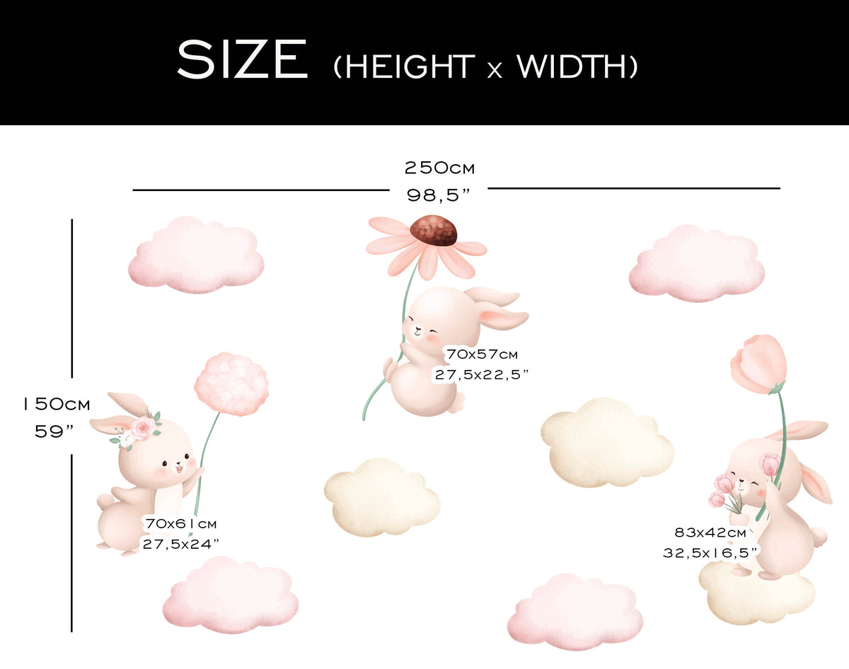 Nounours en parachutes roses — Sticker mural pour chambre d'enfant