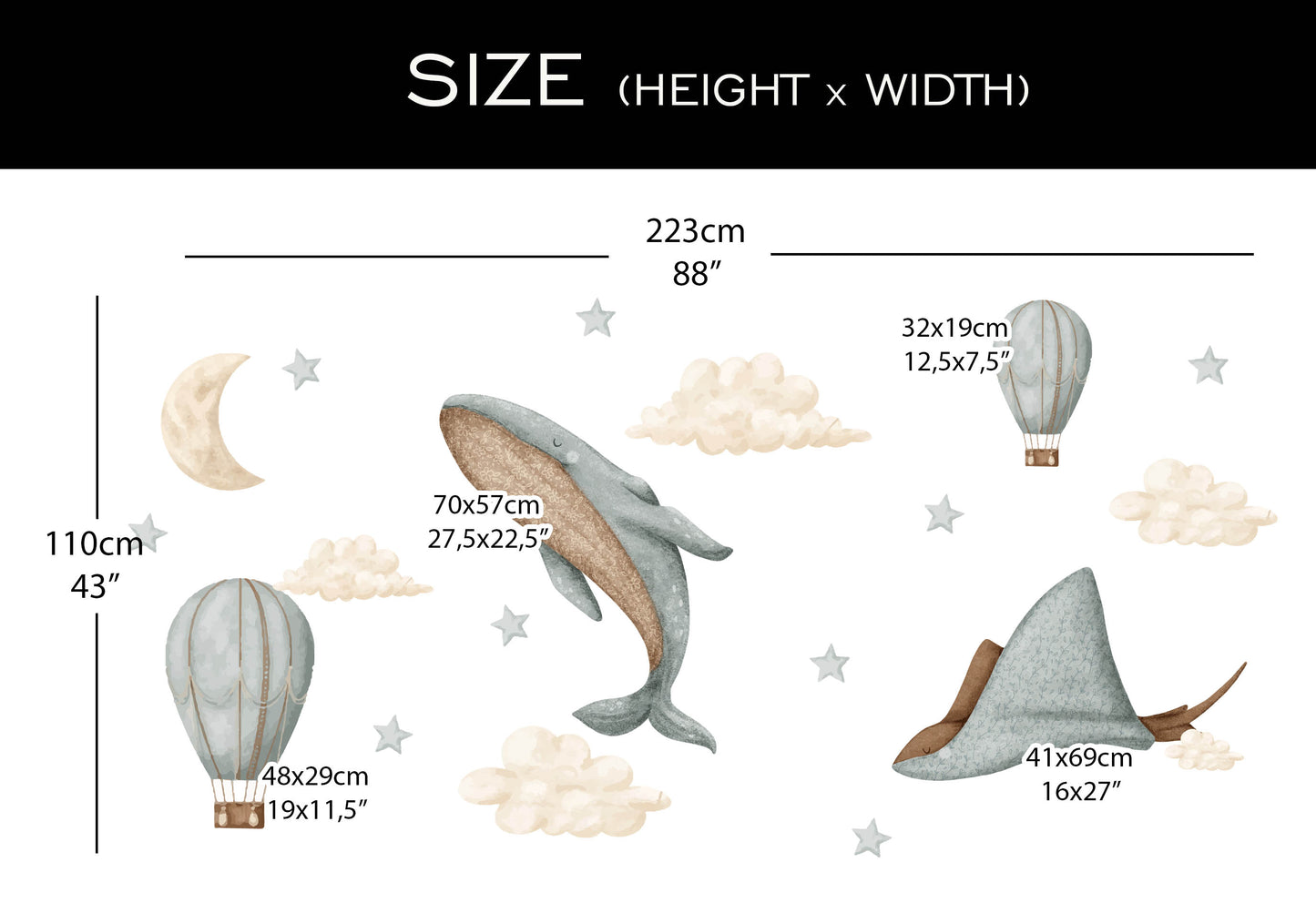 Baleines bohèmes — Sticker mural pour chambre d'enfant