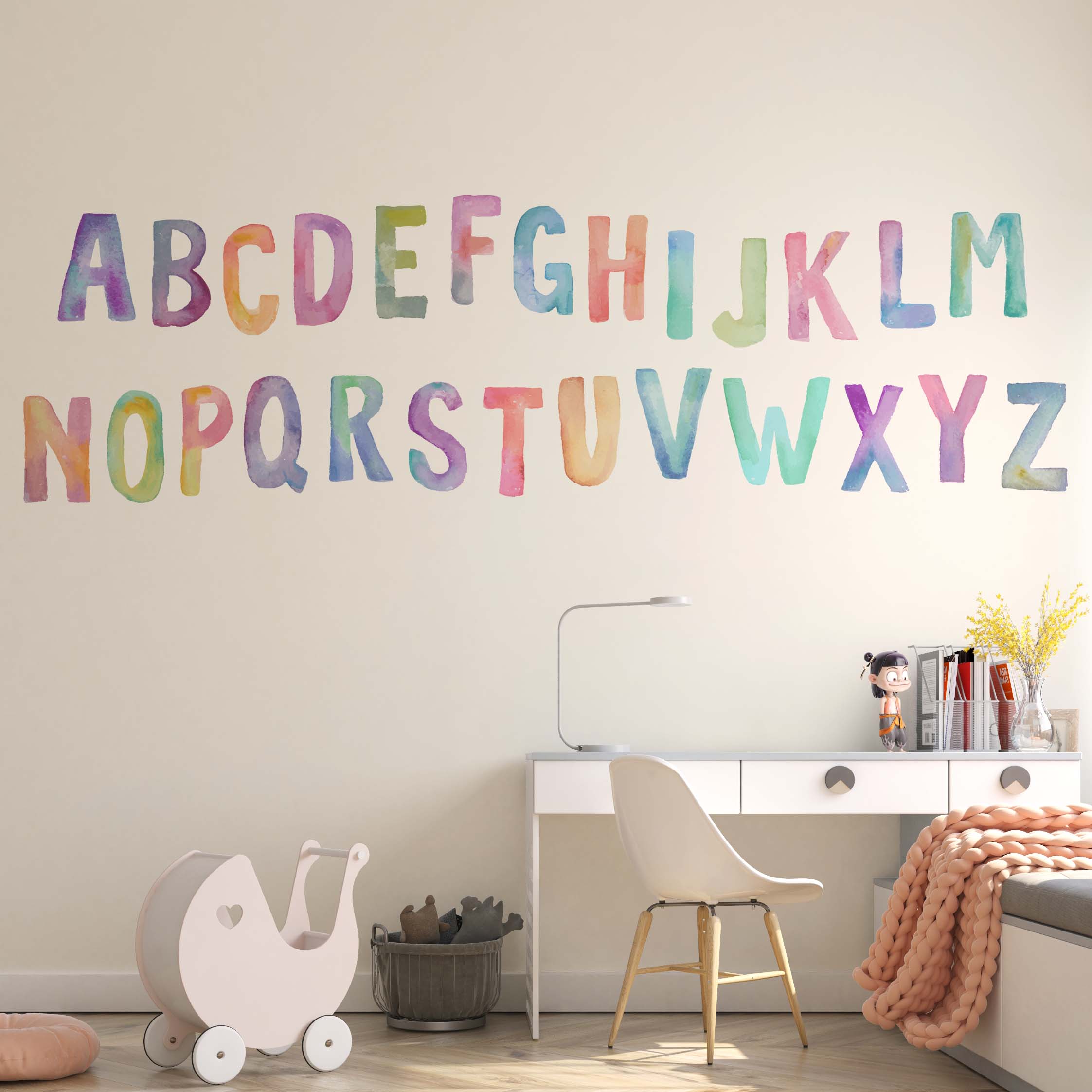 Alphabet Wall Decal for Kids Room | Educational Watercolor Peel & Stick ...