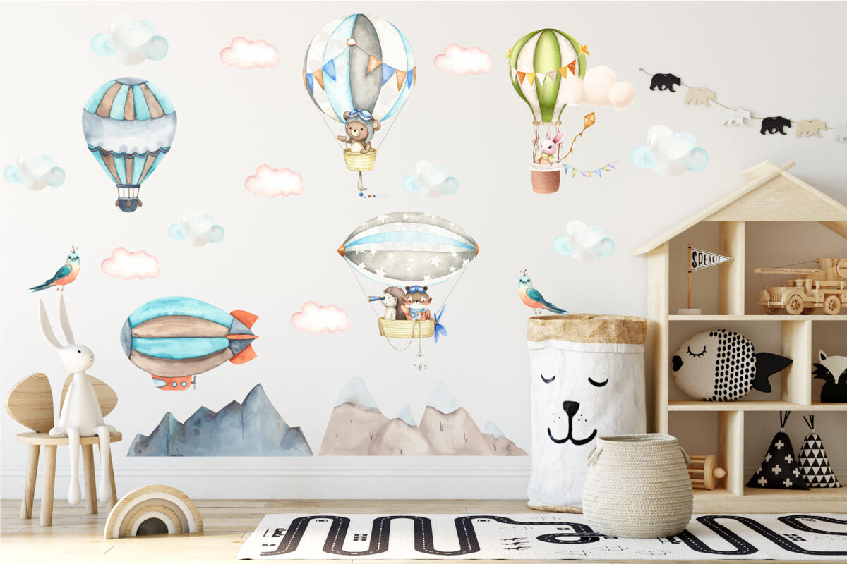 Animals in Hot Air Balloons Wall Stickers NulaLunaCrafts